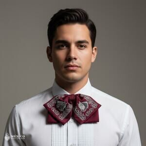 Mexican Embroidered Charro Moño – Traditional Satin Mariachi Bow Tie